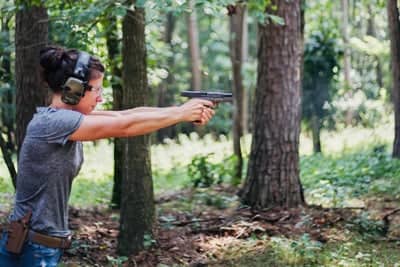 Salvo's Laura Gruenberg shooting pistol